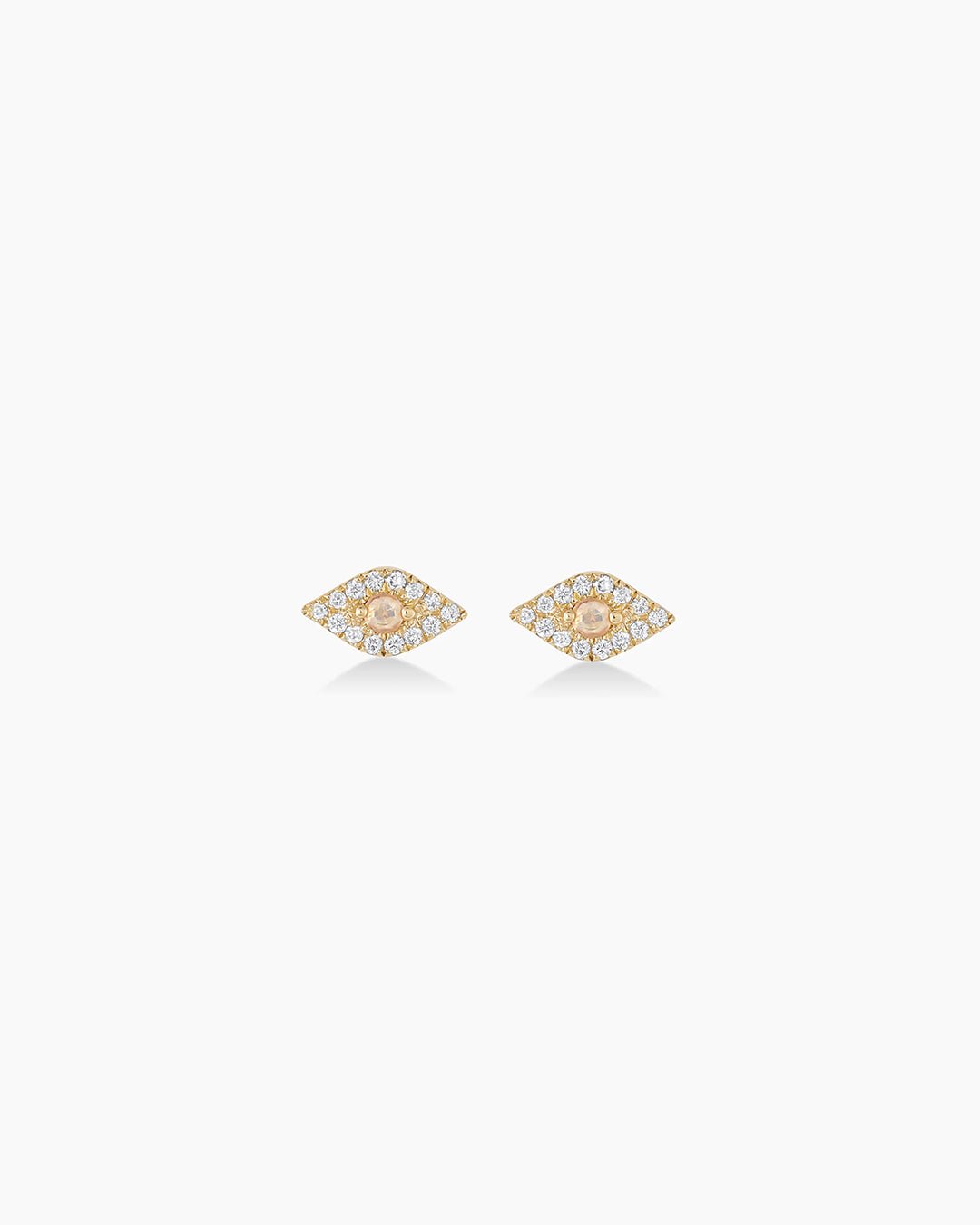 DiamondEvil Eye StudsDiamond and Opal earrings || option::14k Solid Gold, Pair