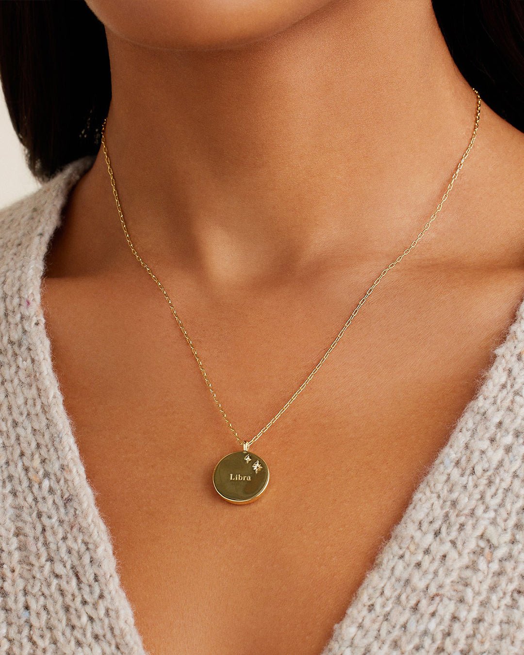 Zodiac Necklace - Libra, Astrology Coin Necklace, Libra Necklace || option::18k Gold Plated, Libra