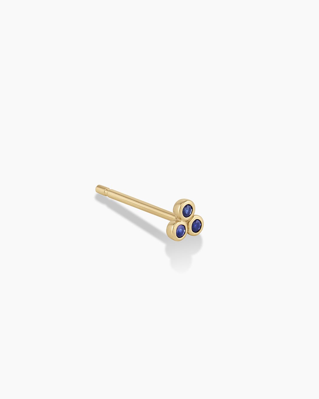 Classic Blue Sapphire Trio Stud || option::14k Solid Gold, Single