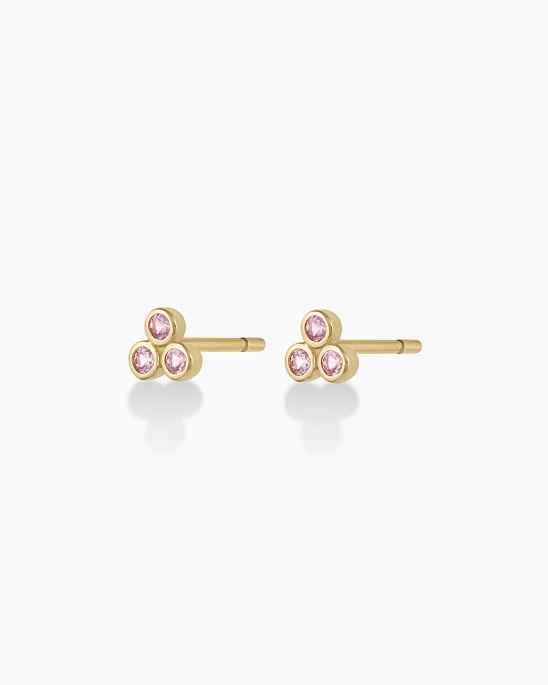 Classic Pink Sapphire Trio Stud || option::14k Solid Gold, Pair