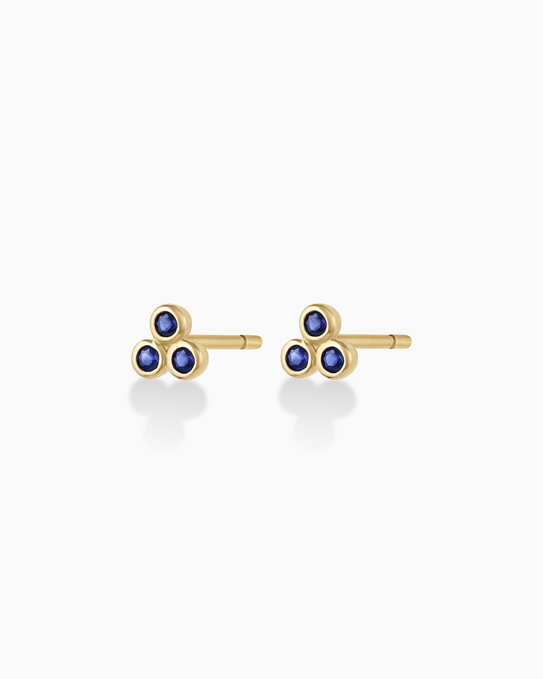 Classic Blue Sapphire Trio Stud || option::14k Solid Gold, Pair