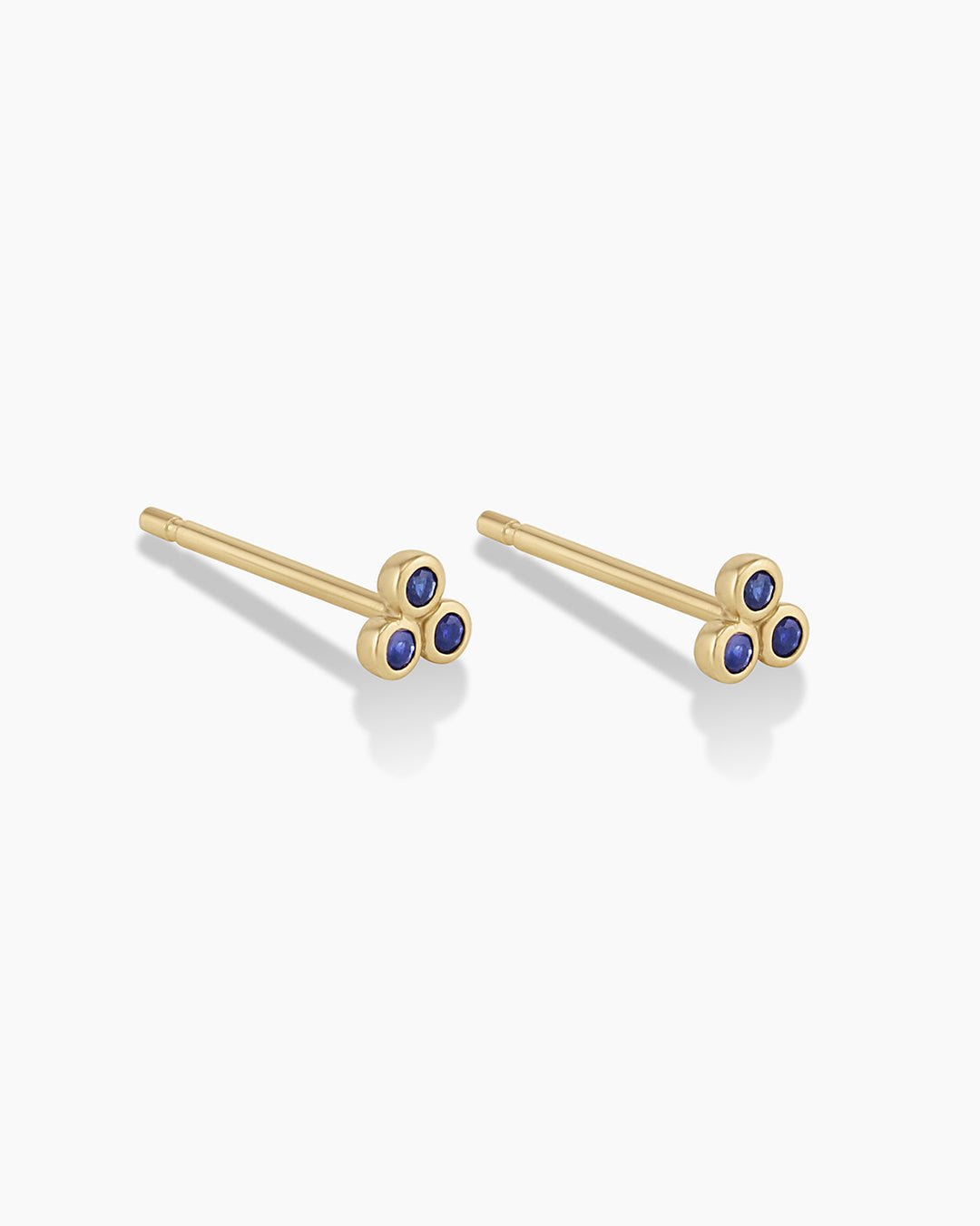 Classic Blue Sapphire Trio Stud || option::14k Solid Gold, Pair