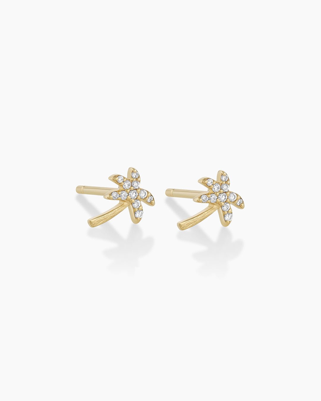 Diamond Palm Stud || option::14k Solid Gold, Pair