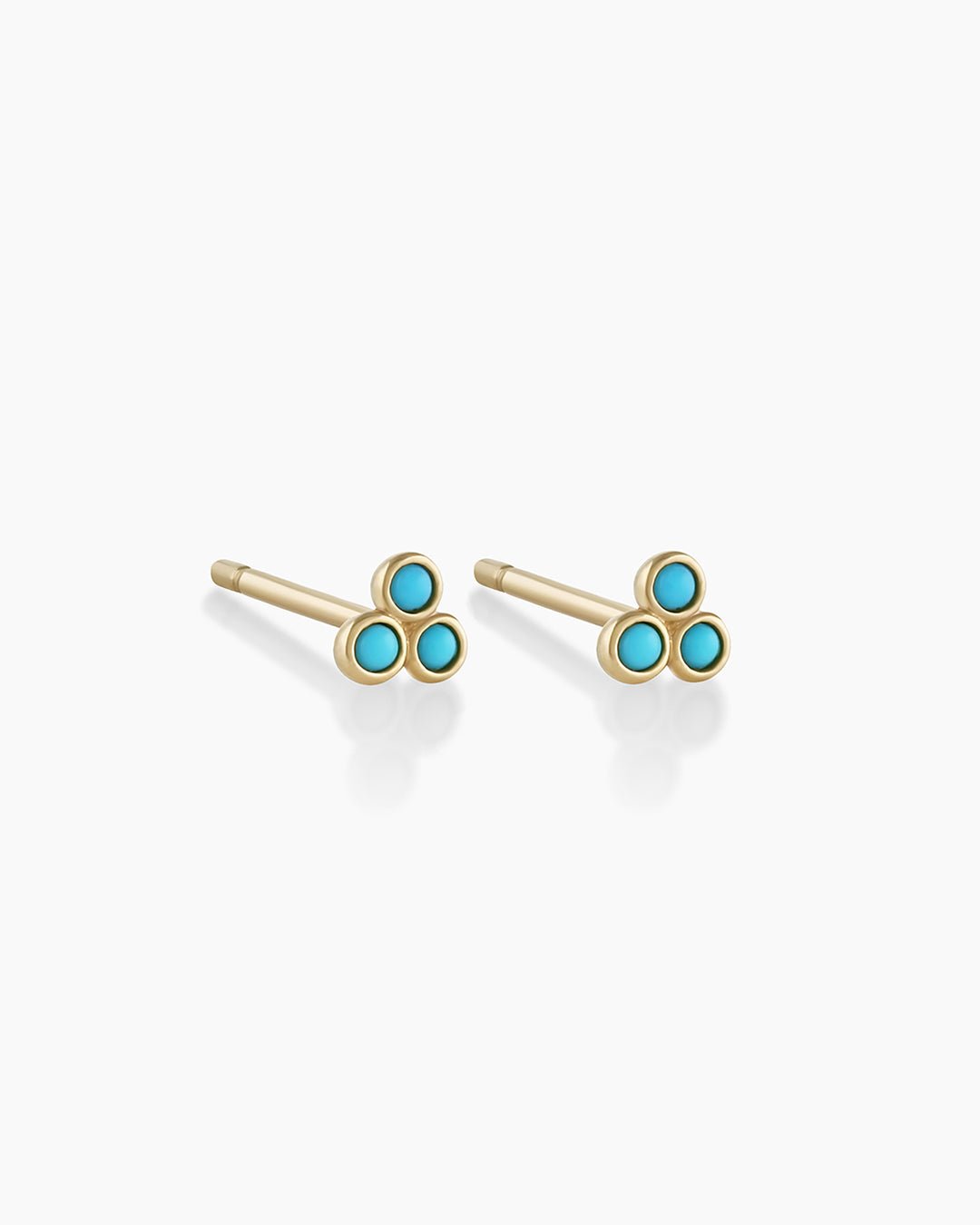 Classic Turquoise Trio Studs genuine Turquoise stud earrings || option::14k Solid Gold, Pair