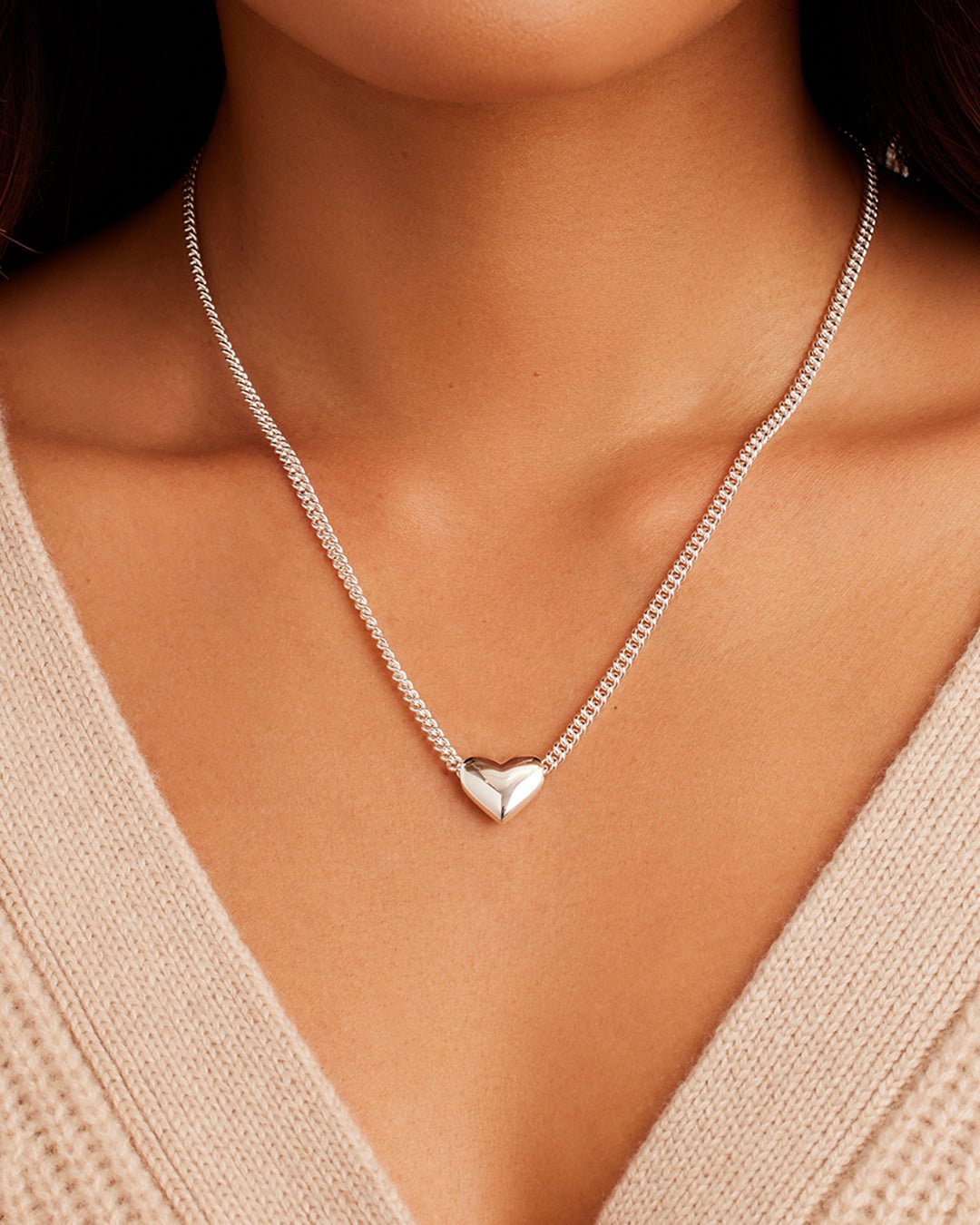 Lou Heart Charm Necklace || option::Silver Plated