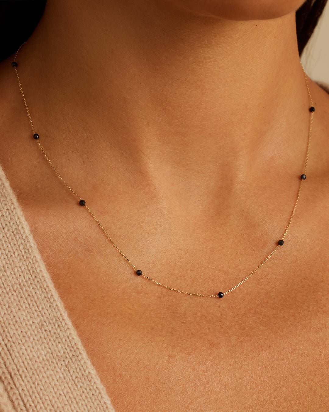 Newport Birthstone Necklace || option::14k Solid Gold, Blue Sapphire - September