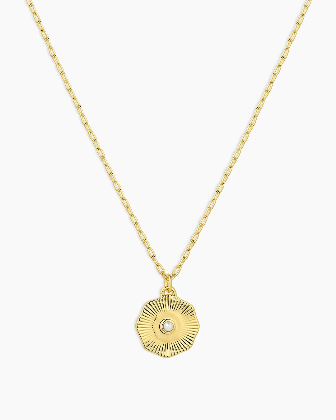 Birthstone Coin Necklace || option::18k Gold Plated, Pearl - June