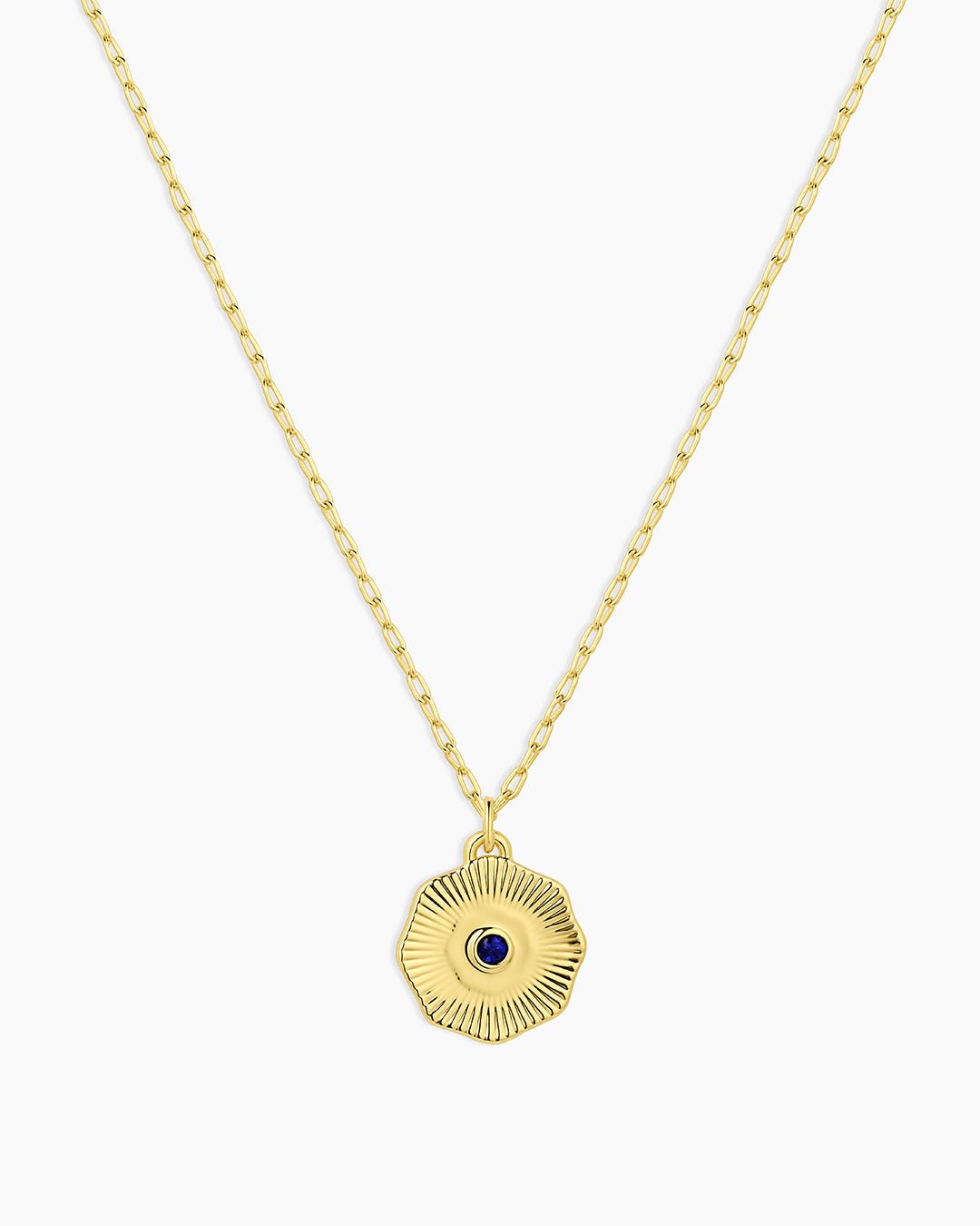 Birthstone Coin Necklace || option::18k Gold Plated, Blue Sapphire - September