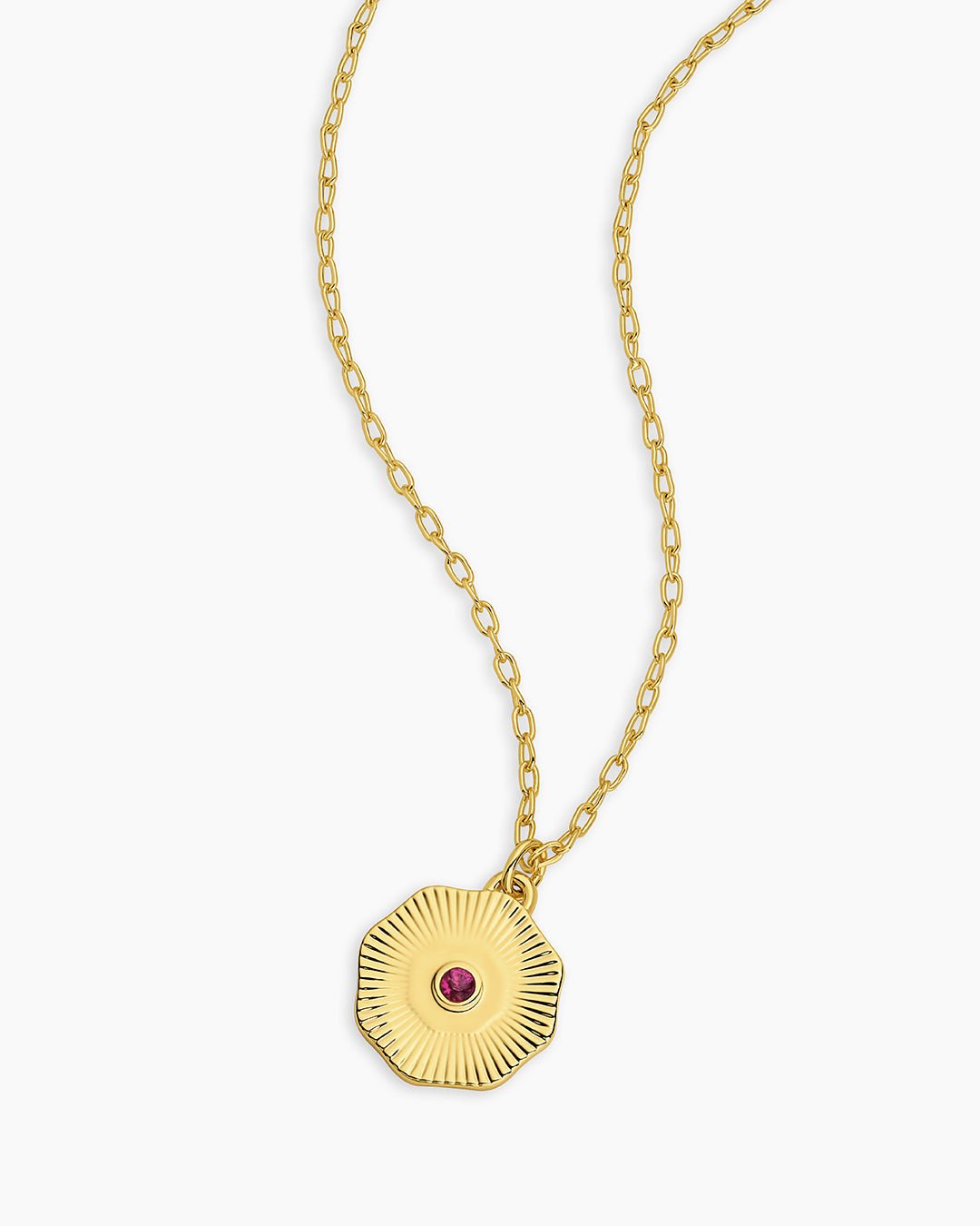 Birthstone Coin Necklace || option::18k Gold Plated, Ruby - July