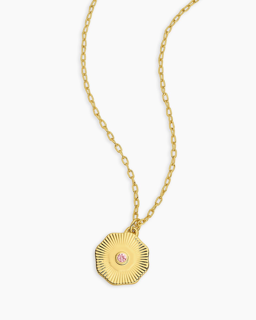 Birthstone Coin Necklace || option::18k Gold Plated, Pink Tourmaline - October