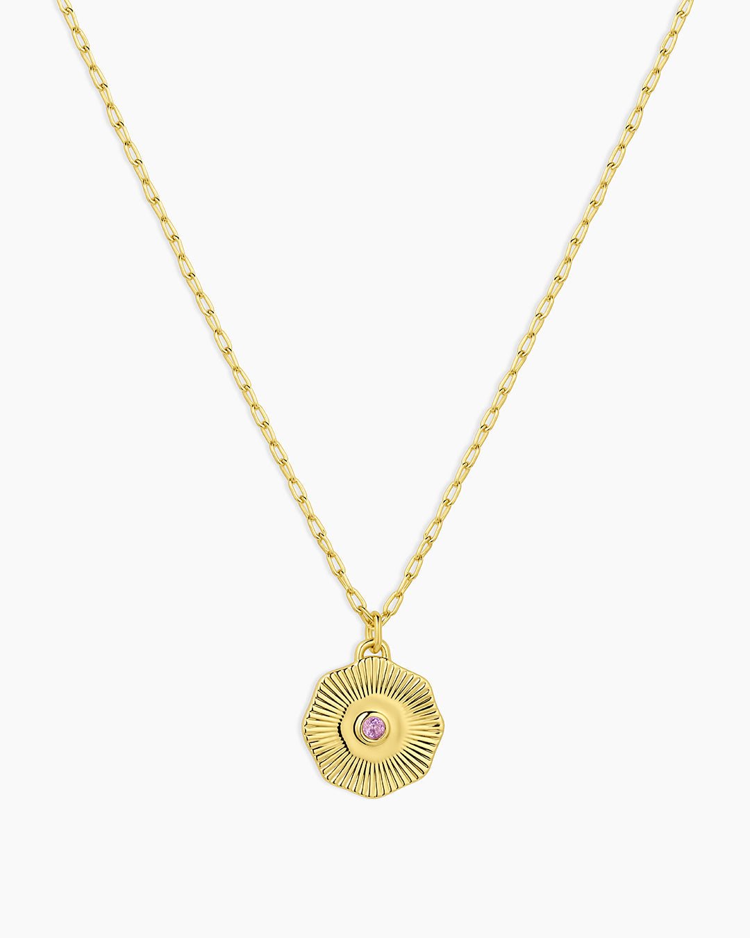 Birthstone Coin Necklace || option::18k Gold Plated, Amethyst - February