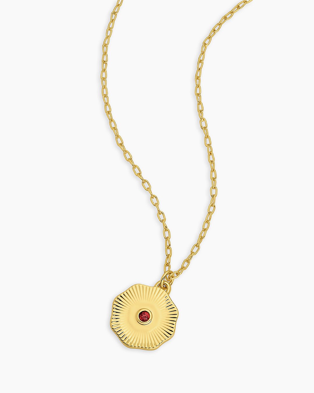 Birthstone Coin Necklace || option::18k Gold Plated, Garnet - January