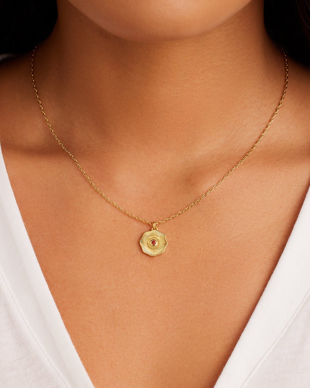 Birthstone Coin Necklace || option::18k Gold Plated, Garnet - January