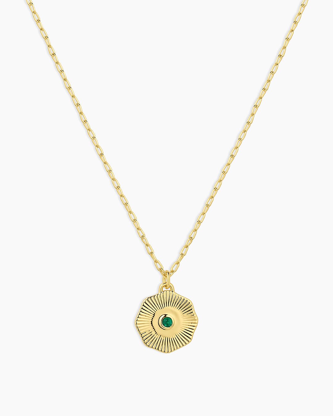 Birthstone Coin Necklace || option::18k Gold Plated, Green Agate - May