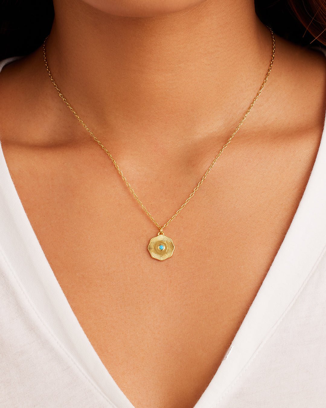 Birthstone Coin Necklace || option::18k Gold Plated, Turquoise - December