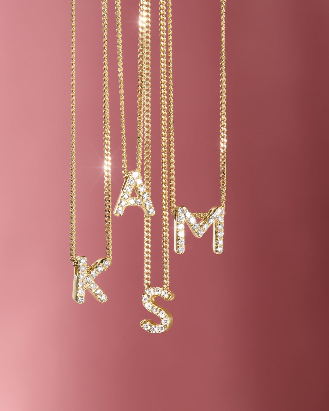 Diamond Alphabet Necklace || option::14k Solid Gold, A