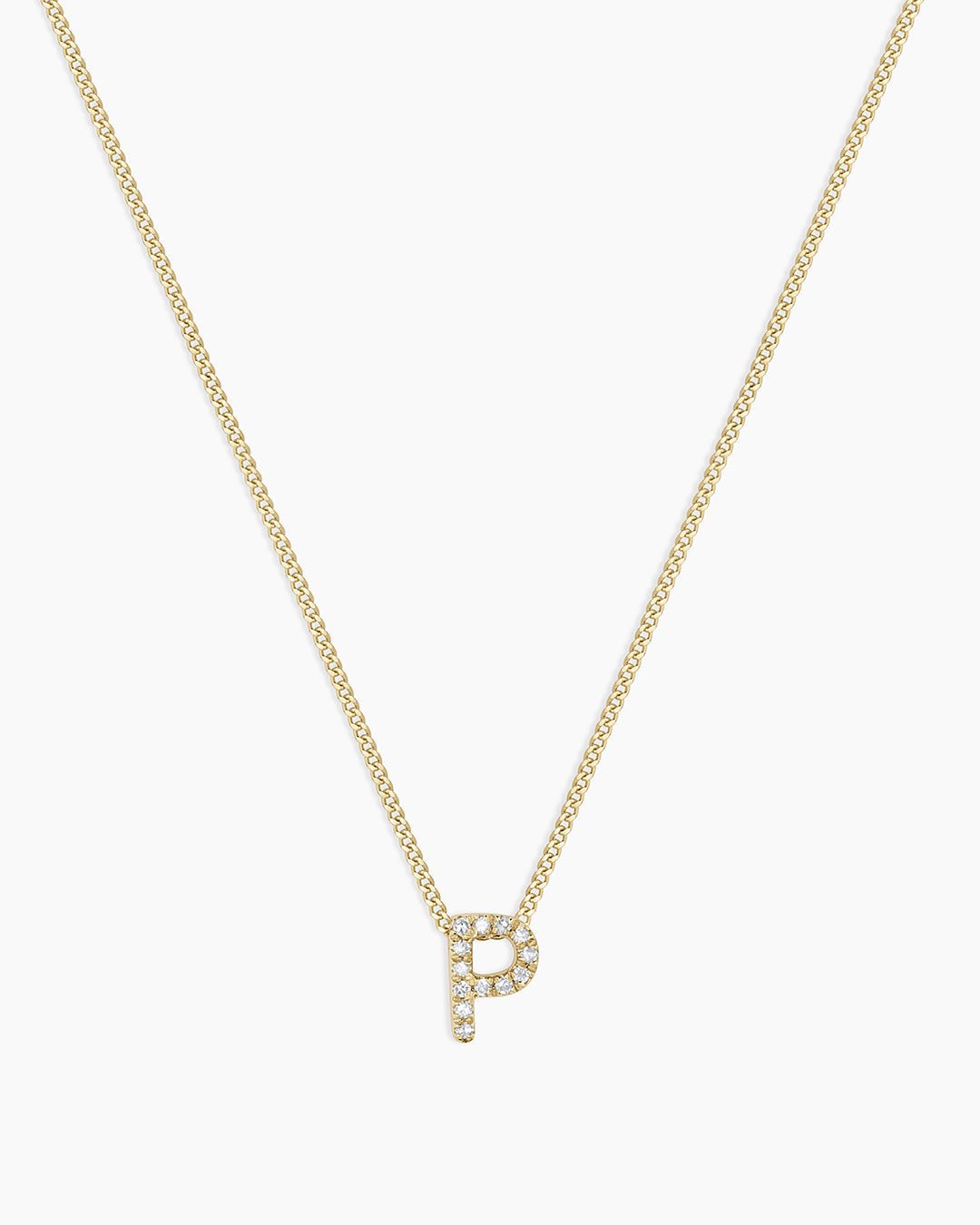 Diamond Alphabet Necklace || option::14k Solid Gold, P