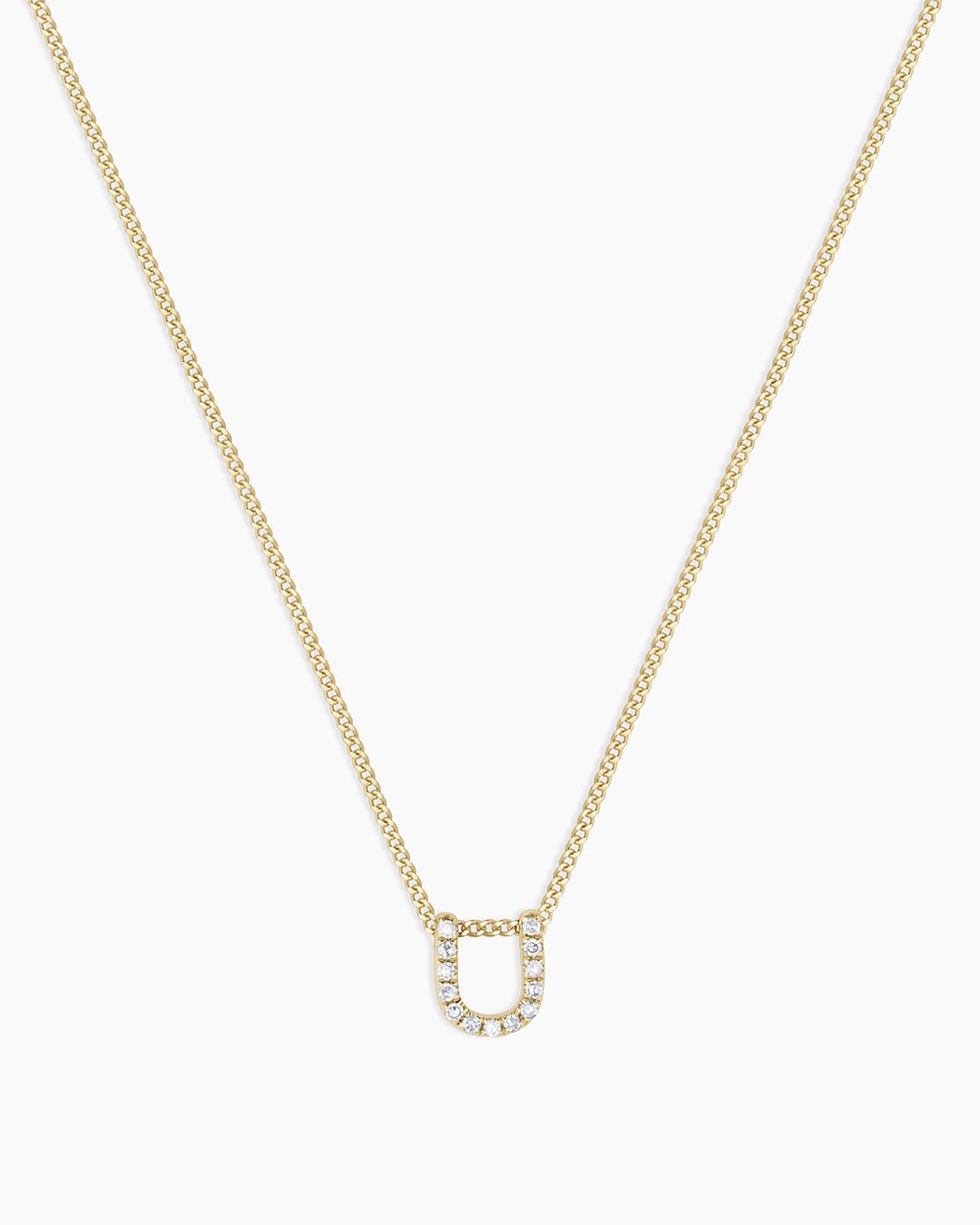 Diamond Alphabet Necklace || option::14k Solid Gold, U