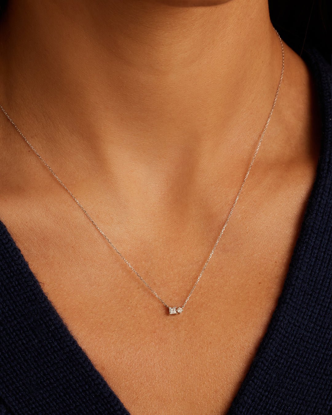 Diamond and White Sapphire Necklace || option::14k Solid White Gold