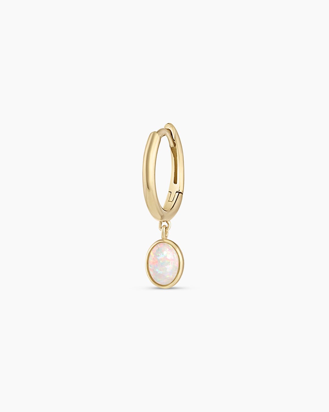 Opal Oval Charm Huggie || option::14k Solid Gold, Single