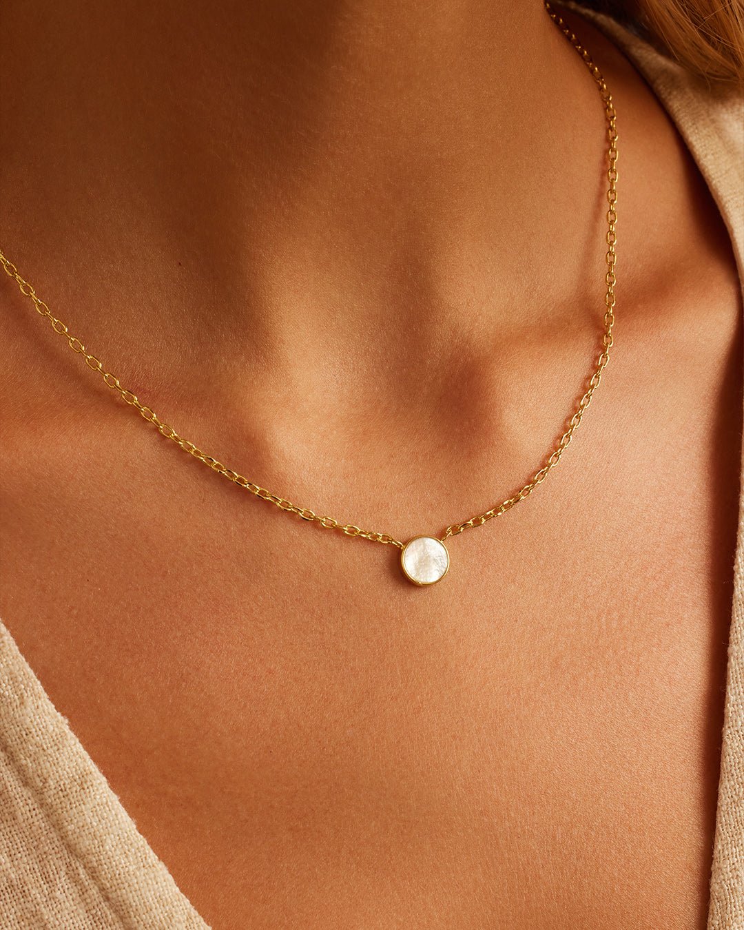 Rose Marble Coin Necklace || option::18k Gold Plated, Mother of Pearl