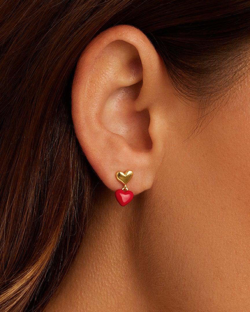 Amour Earrings Red Enamel || option::18k Gold Plated