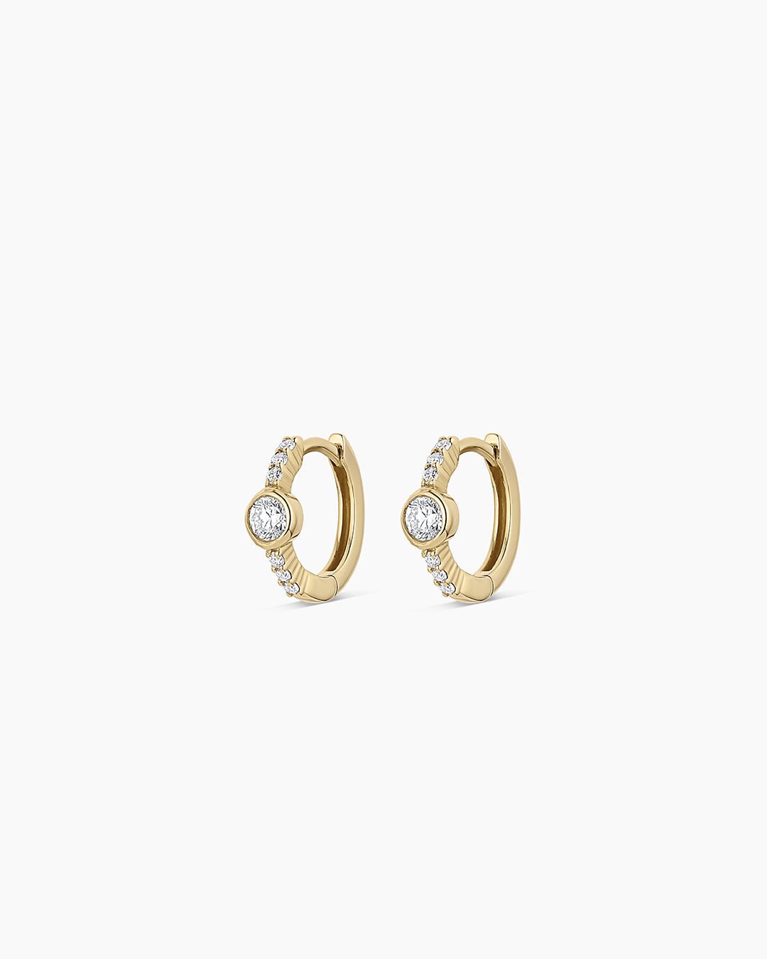 Lab Grown Diamond Circle Charm Huggies || option::14k Solid Gold, Pair