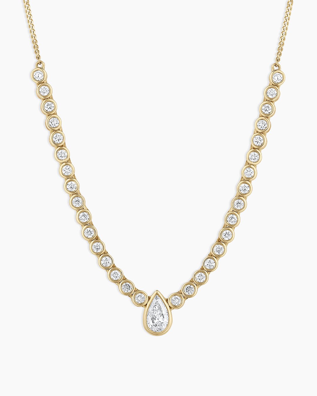 Lab Grown Diamond Pear Charm Row Necklace || option::14k Solid Gold