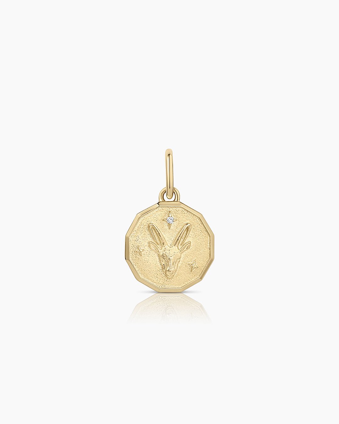 Diamond Zodiac Coin Charm || option::14k Solid Gold, Capricorn