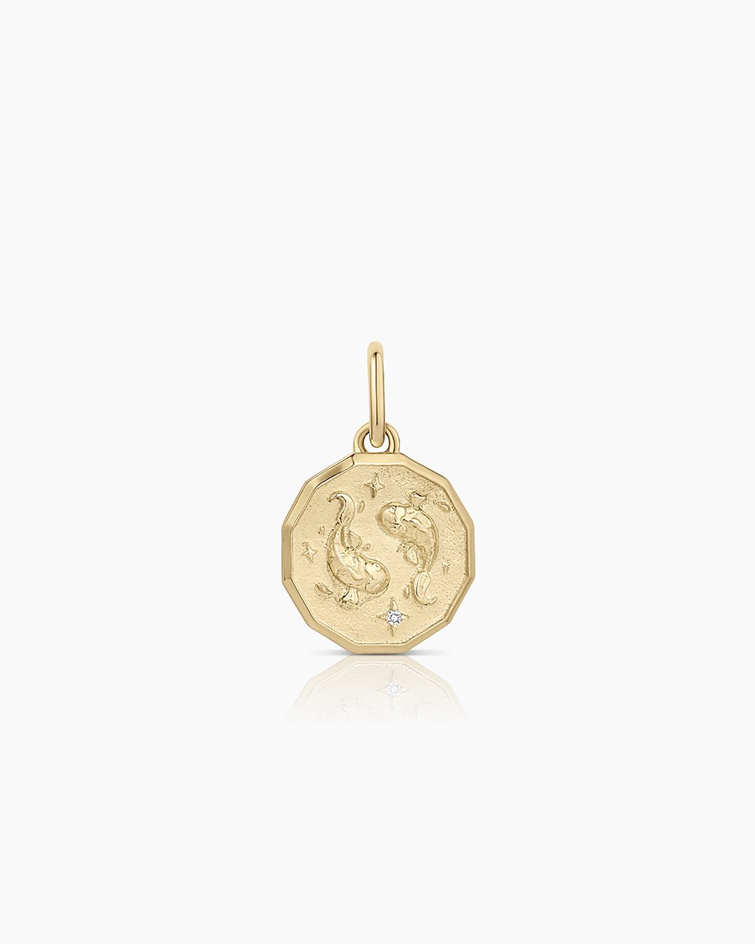 Diamond Zodiac Coin Charm || option::14k Solid Gold, Pisces