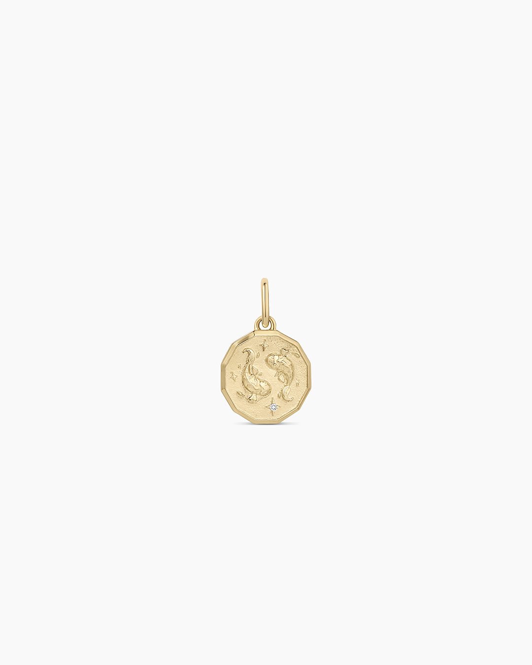 Diamond Zodiac Coin Charm || option::14k Solid Gold, Pisces