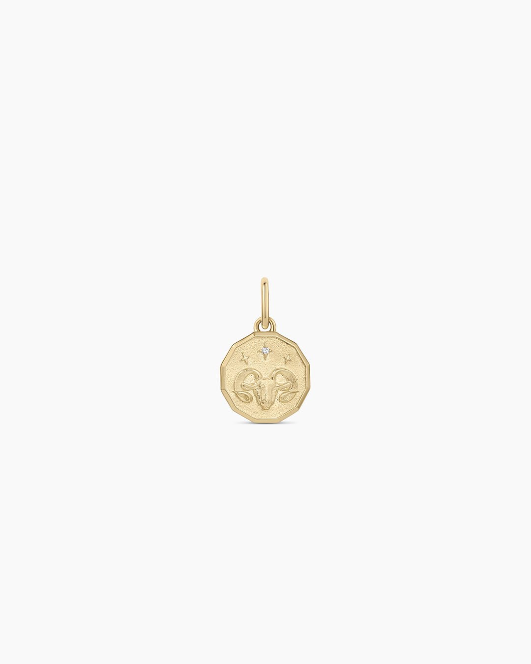 Diamond Zodiac Coin Charm || option::14k Solid Gold, Aries