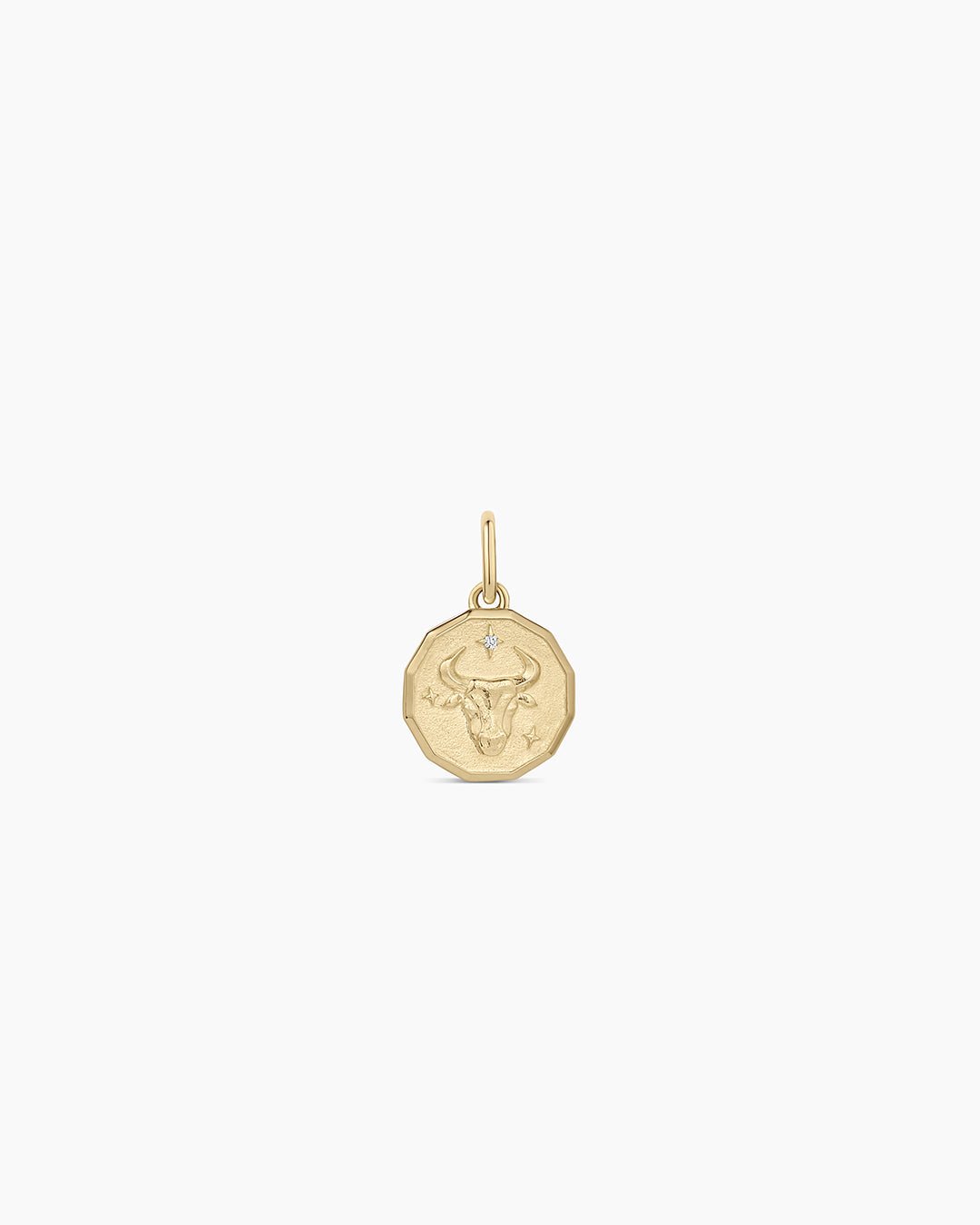 Diamond Zodiac Coin Charm || option::14k Solid Gold, Taurus