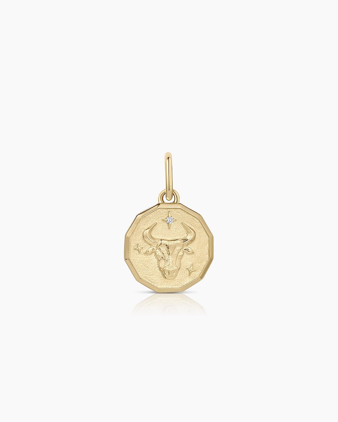 Diamond Zodiac Coin Charm || option::14k Solid Gold, Taurus