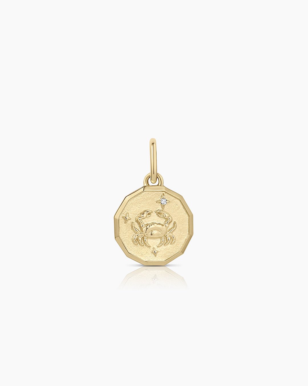 Diamond Zodiac Coin Charm || option::14k Solid Gold, Cancer