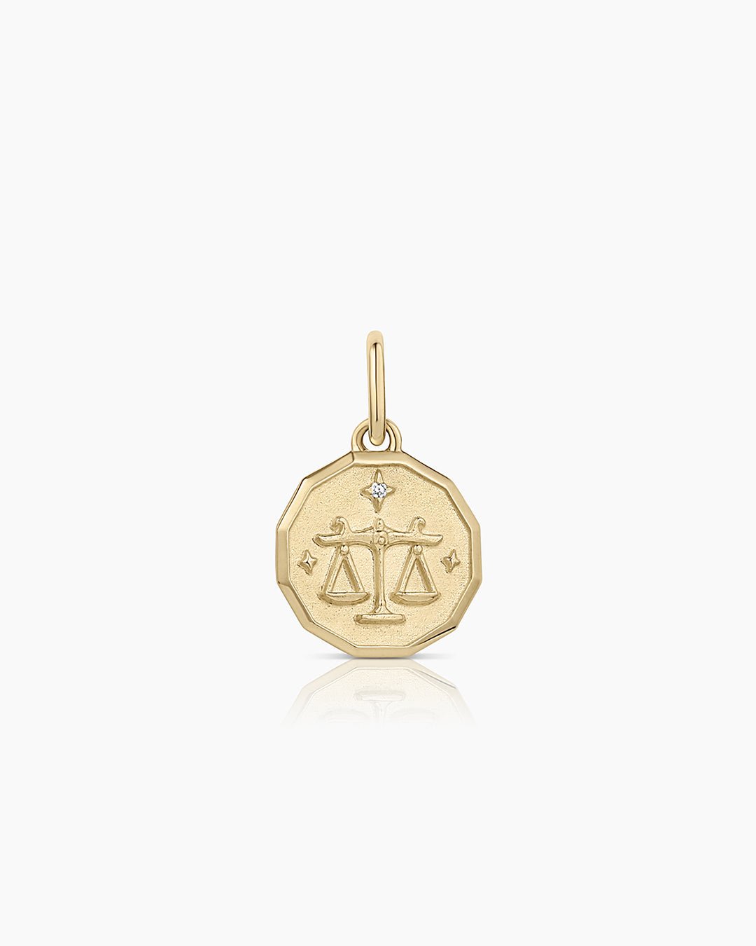 Diamond Zodiac Coin Charm || option::14k Solid Gold, Libra