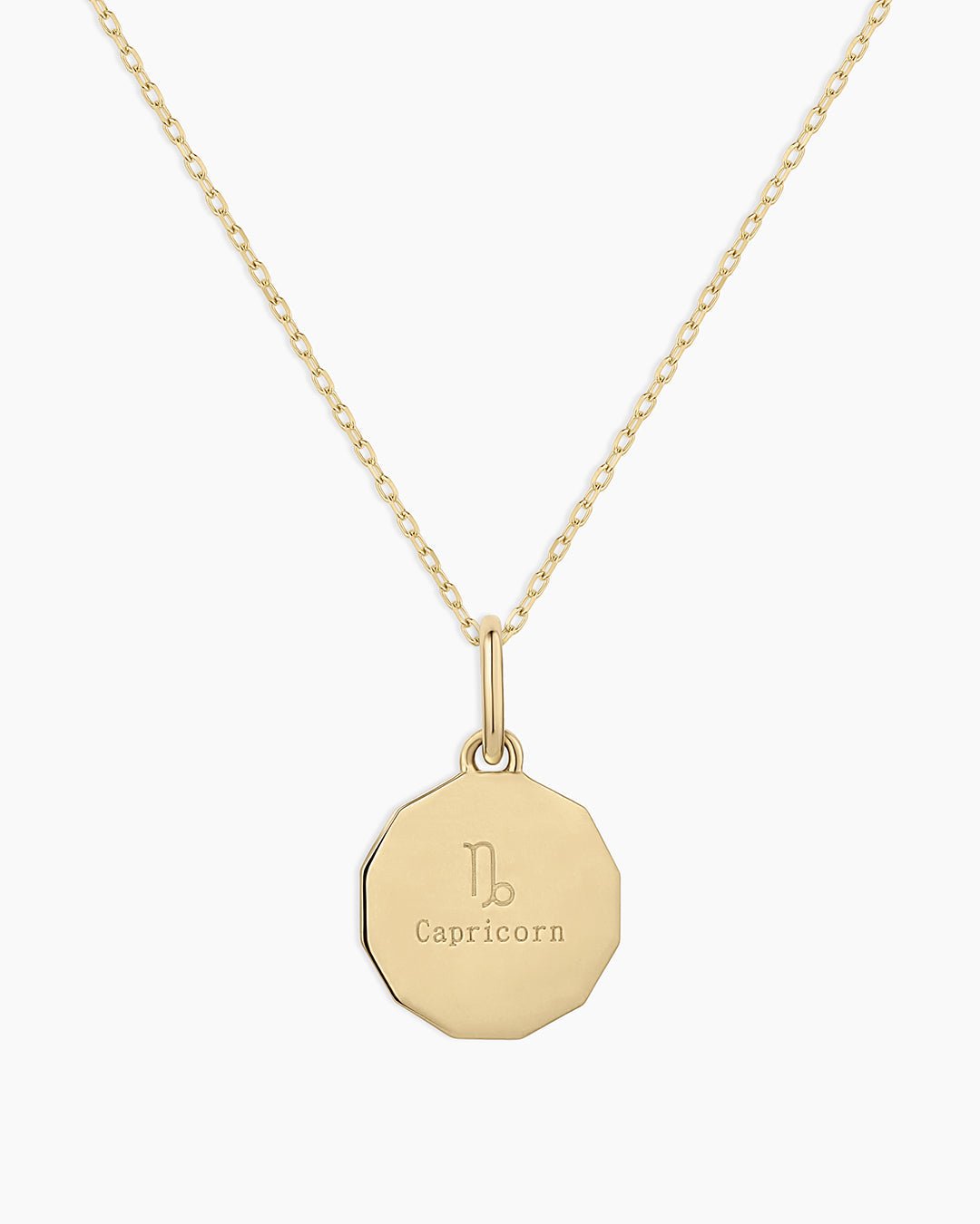 Diamond Zodiac Coin Charm Necklace || option::14k Solid Gold, Capricorn