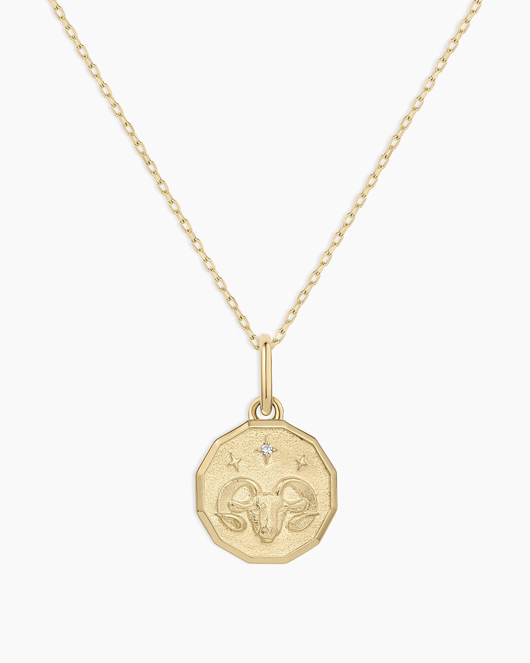 Diamond Zodiac Coin Charm Necklace || option::14k Solid Gold, Aries