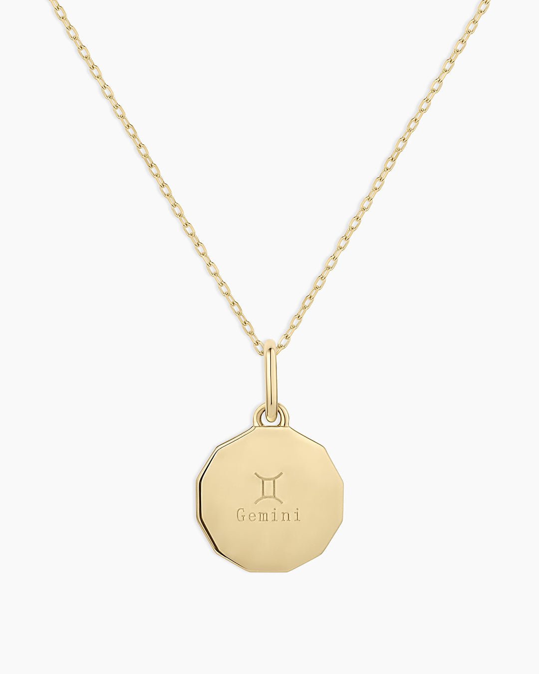 Diamond Zodiac Coin Charm Necklace || option::14k Solid Gold, Gemini