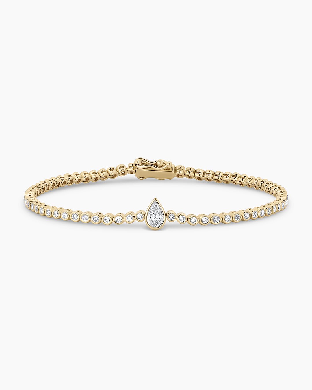 Lab Grown Diamond Pear Charm Tennis Bracelet || option::14k Solid Gold, 7 in.