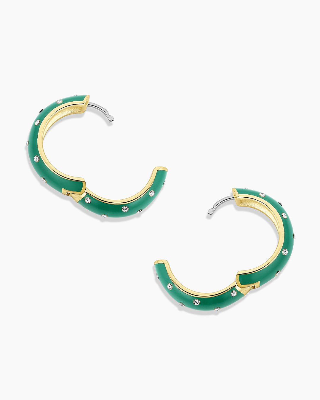 Noel Enamel Shimmer Hoops || option::18k Gold Plated, Emerald