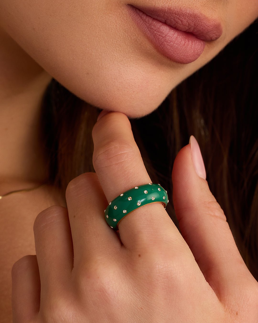 Noel Green Enamel Shimmer Ring || option::18k Gold Plated