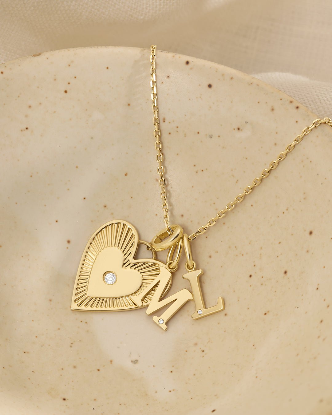 Diamond Vintage Alphabet Charm || option::14k Solid Gold, L