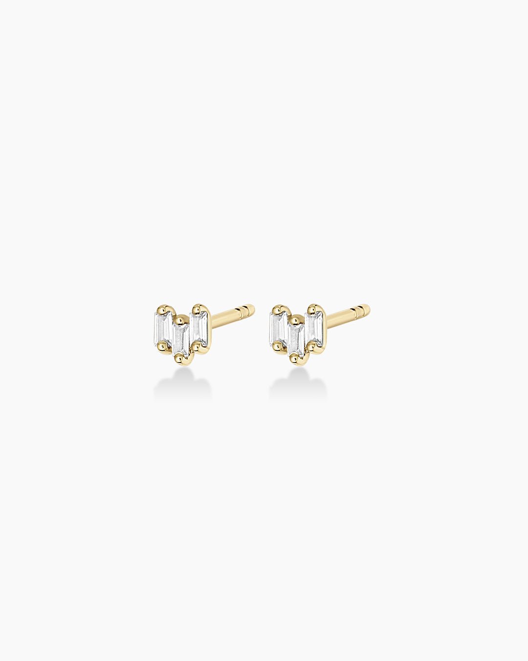 White Sapphire Amara Trio Studs || option::14k Solid Gold, Pair