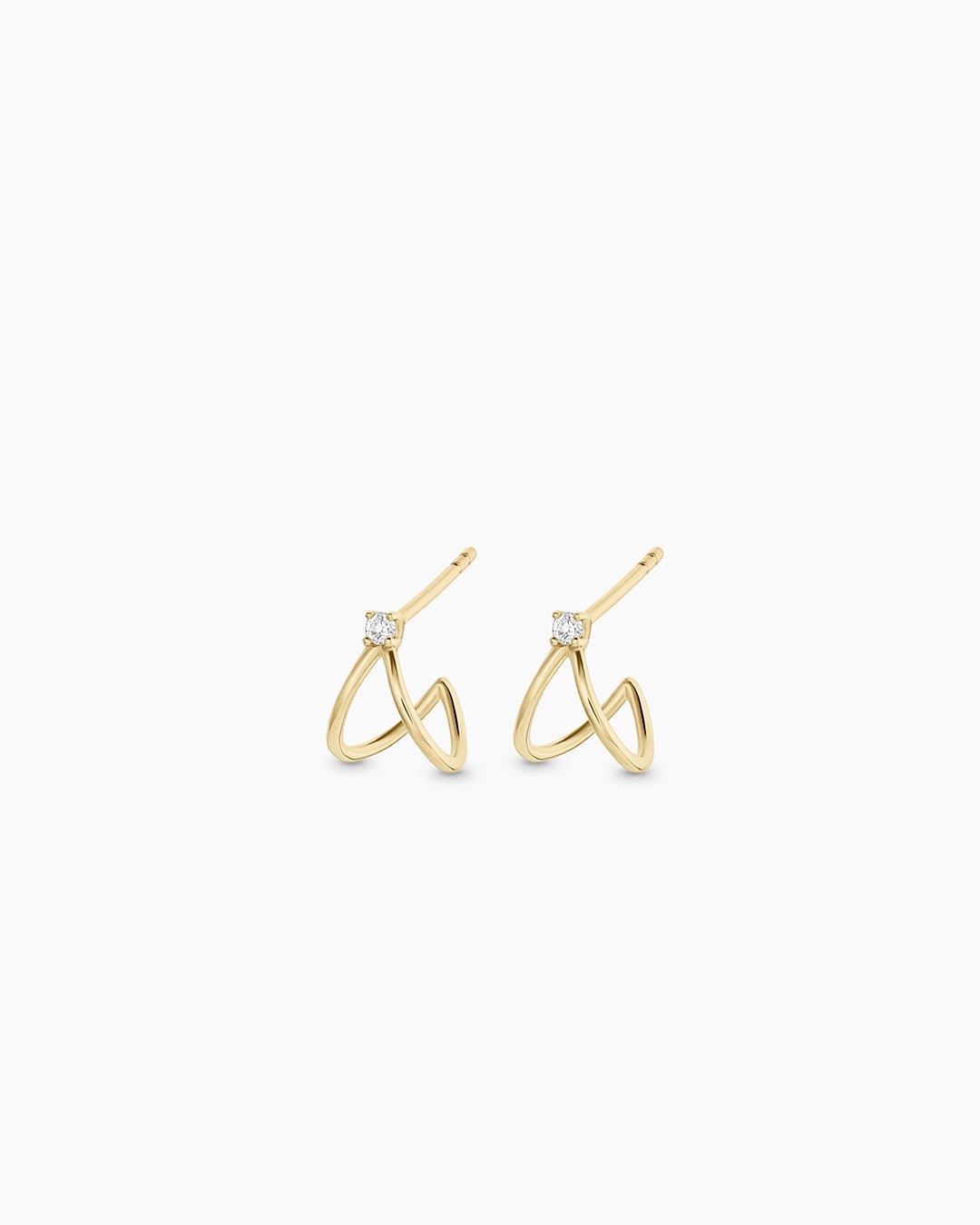 Diamond Solitaire Split Huggies || option::14k Solid Gold, Pair