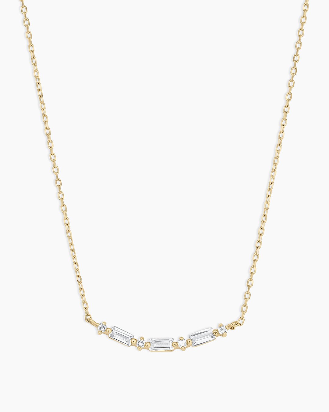 Diamond and White Sapphire Amara Row Necklace || option::14k Solid Gold