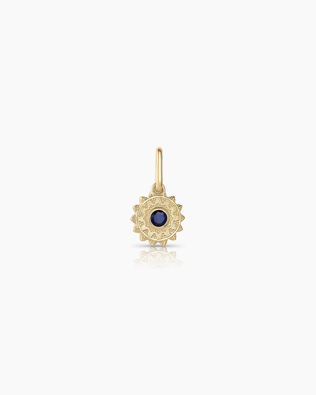 Sun Birthstone Charm || option::14k Solid Gold, Blue Sapphire - September