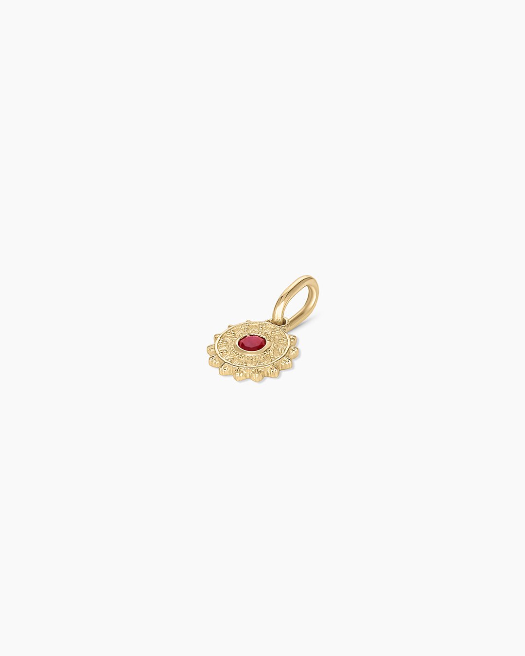 Sun Birthstone Charm || option::14k Solid Gold, Ruby - July