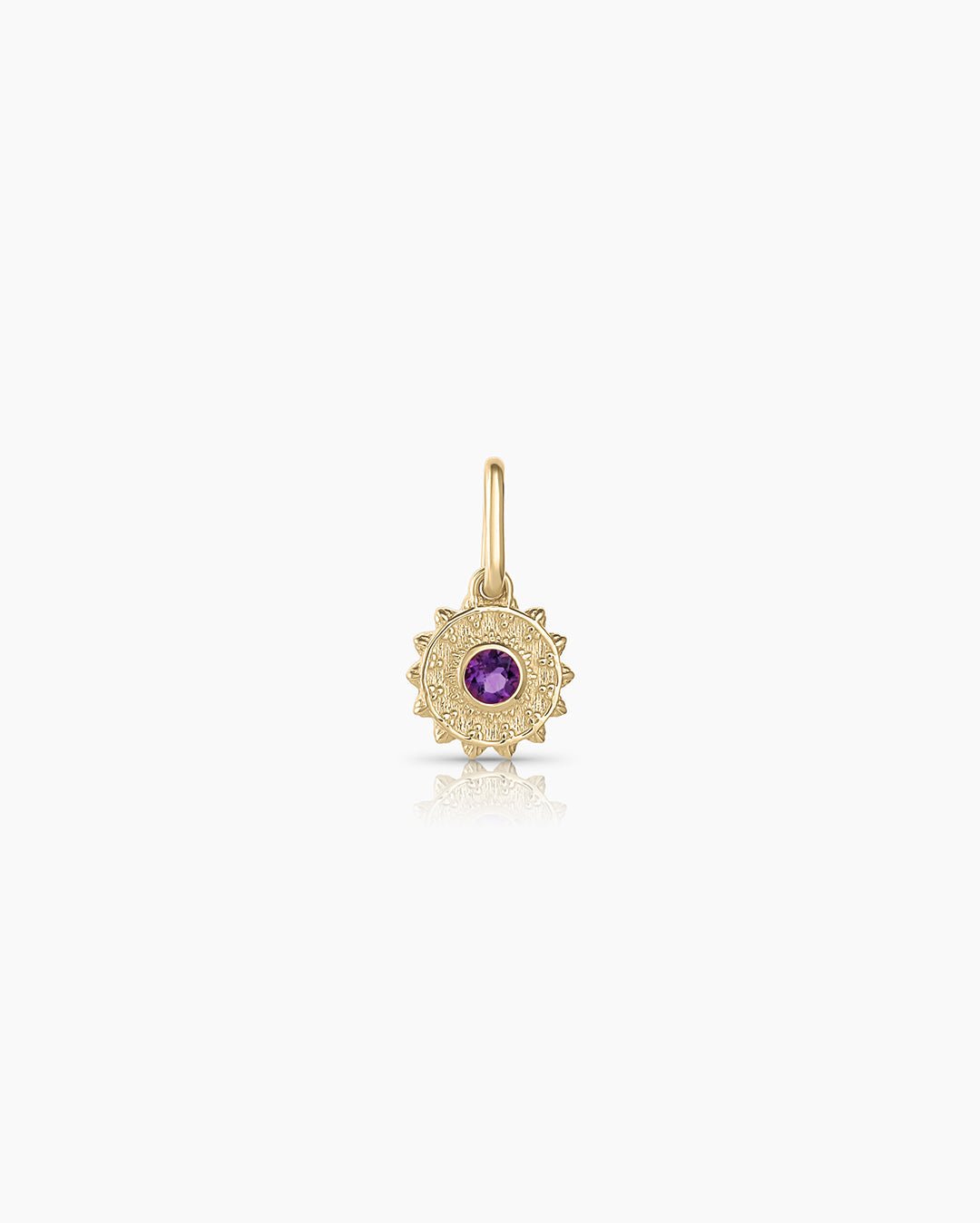 Sun Birthstone Charm || option::14k Solid Gold, Amethyst - February