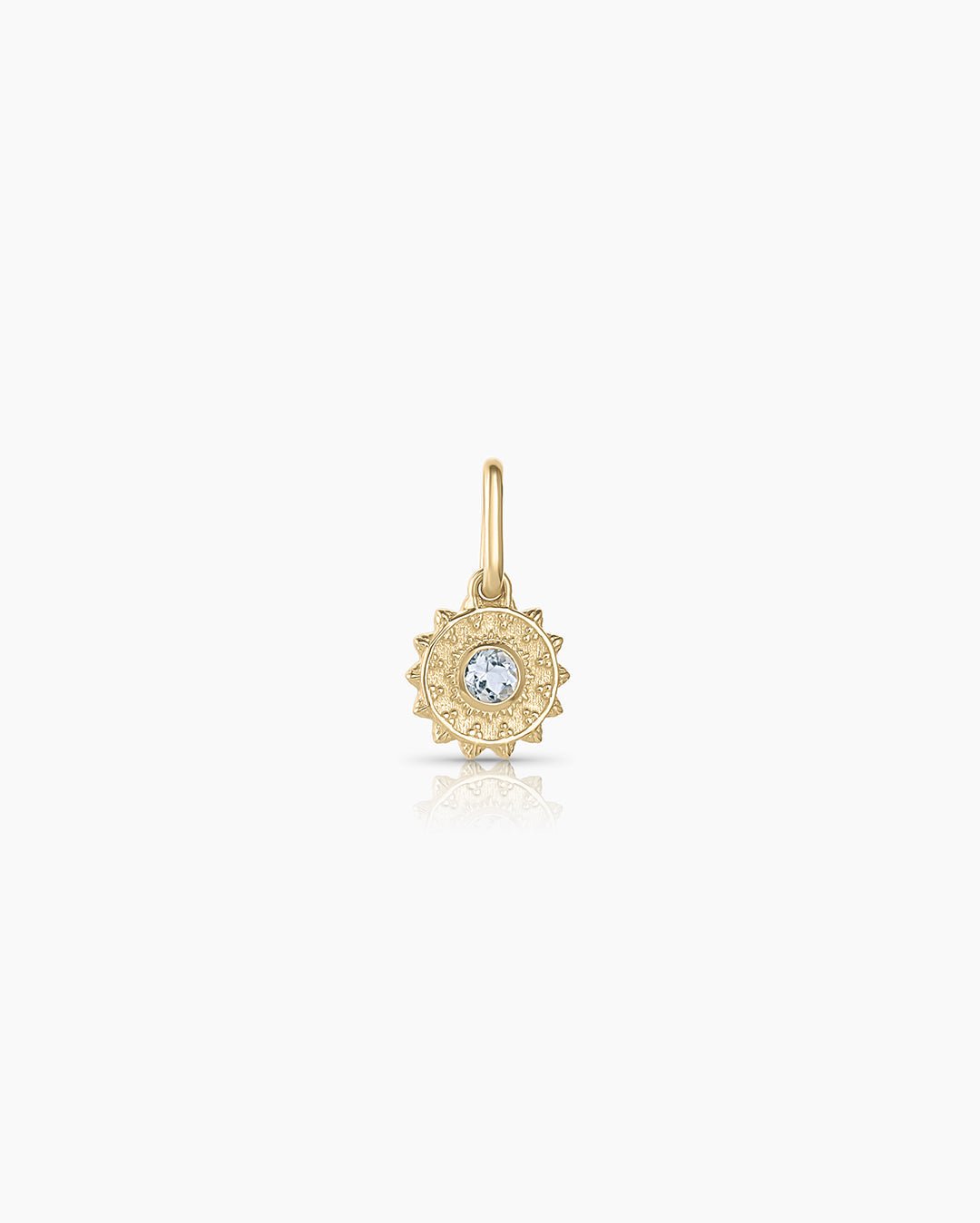 Sun Birthstone Charm || option::14k Solid Gold, Aquamarine - March